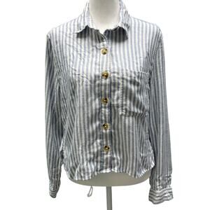 Aeropostale Blue White Striped Cropped Flannel Button down Shirt Size Small